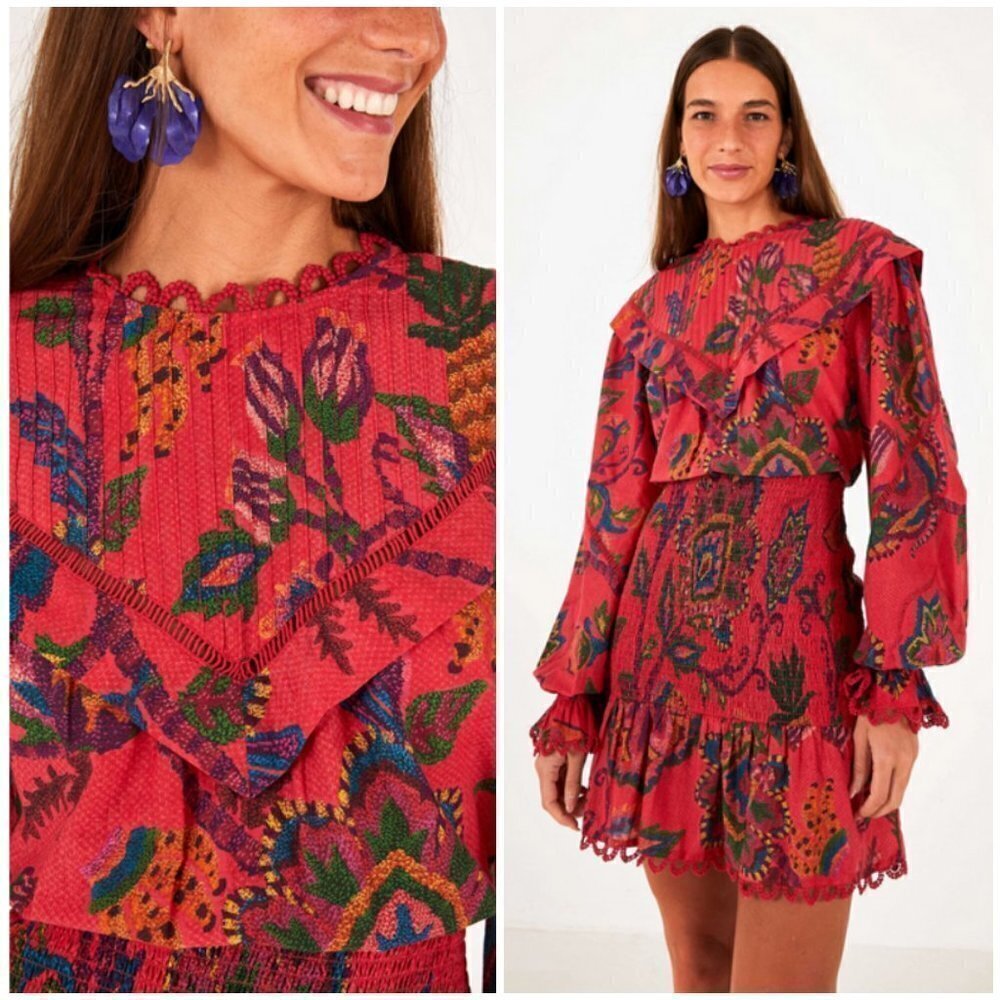Farm Rio Red Sunset Tapestry Mini Dress ~ Blush Pink Xl Nwt